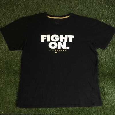 Nike Livestrong Fight On. Spell Out Center Swoosh Black Tee Shirt Large -Flaws-