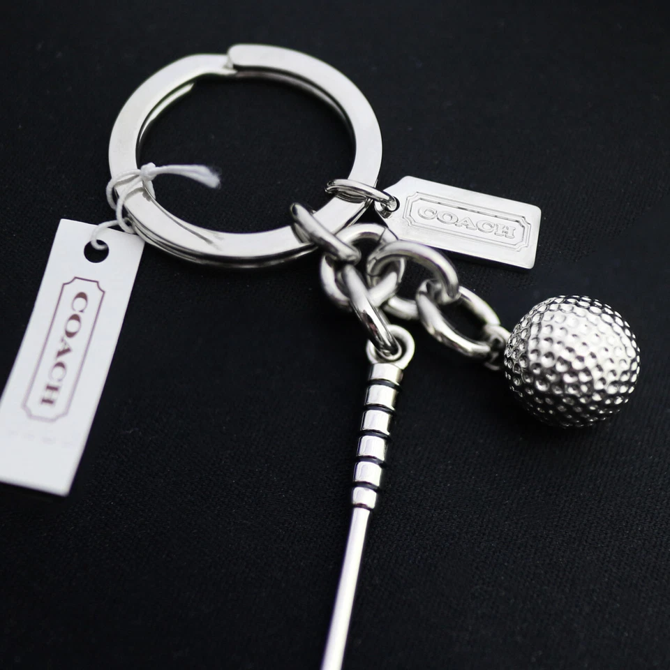 Chaveiro novo com etiquetas Coach prata níquel taco de golfe/bola de golfe prata FOB novo - Imagem 2 de 3
