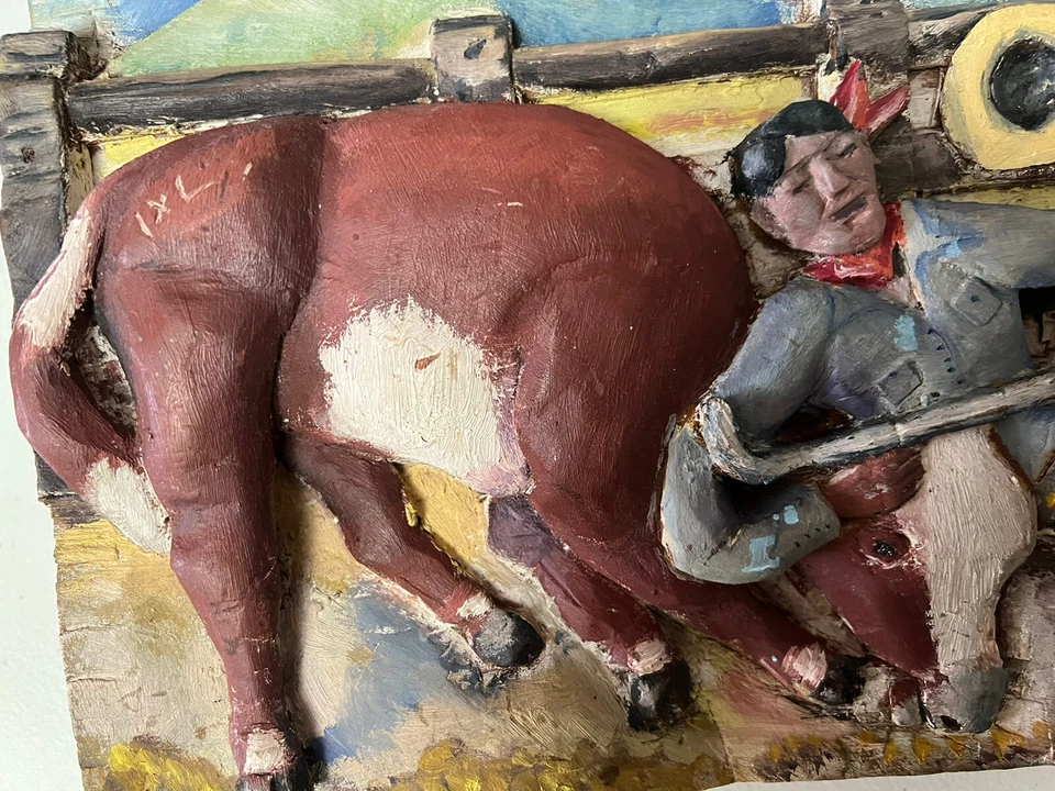 Antique Primitive Folk Art Americana Wood CARVED Polychromed Cowboy ArtistSigned - Image 4 of 4