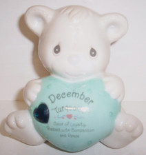 Vintage Precious Moments December Aquamarine Birthstone Porcelain Bear Bank