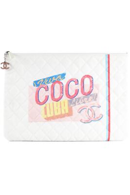 CHANEL WEISSE 2017 O-CASE GROSSE CANVAS CLUTCH