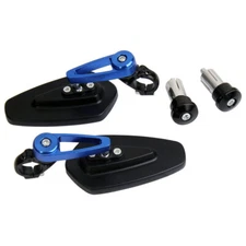 2x Universal 7/8" Handle Bar End Motorcycle CNC Rearview Side Mirrors Black Blue
