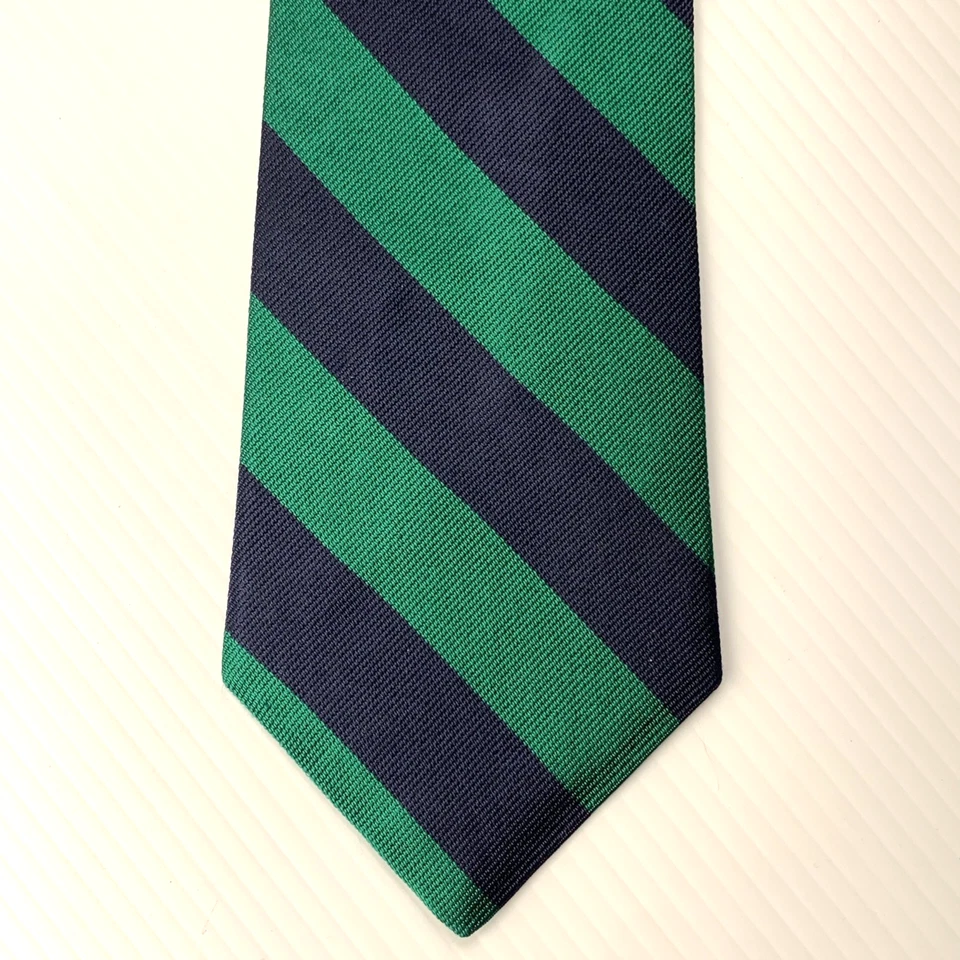 Corbata de seda Savile Row Repp para hombre talla 3,75" x 57" verde azul marino a rayas corbata iglesia Foto 2 de 4