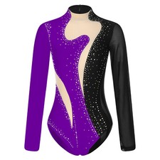 Womens Bodysuit Shiny Ballet Dance Leotard Gymanstics Outfit Performance Unitard