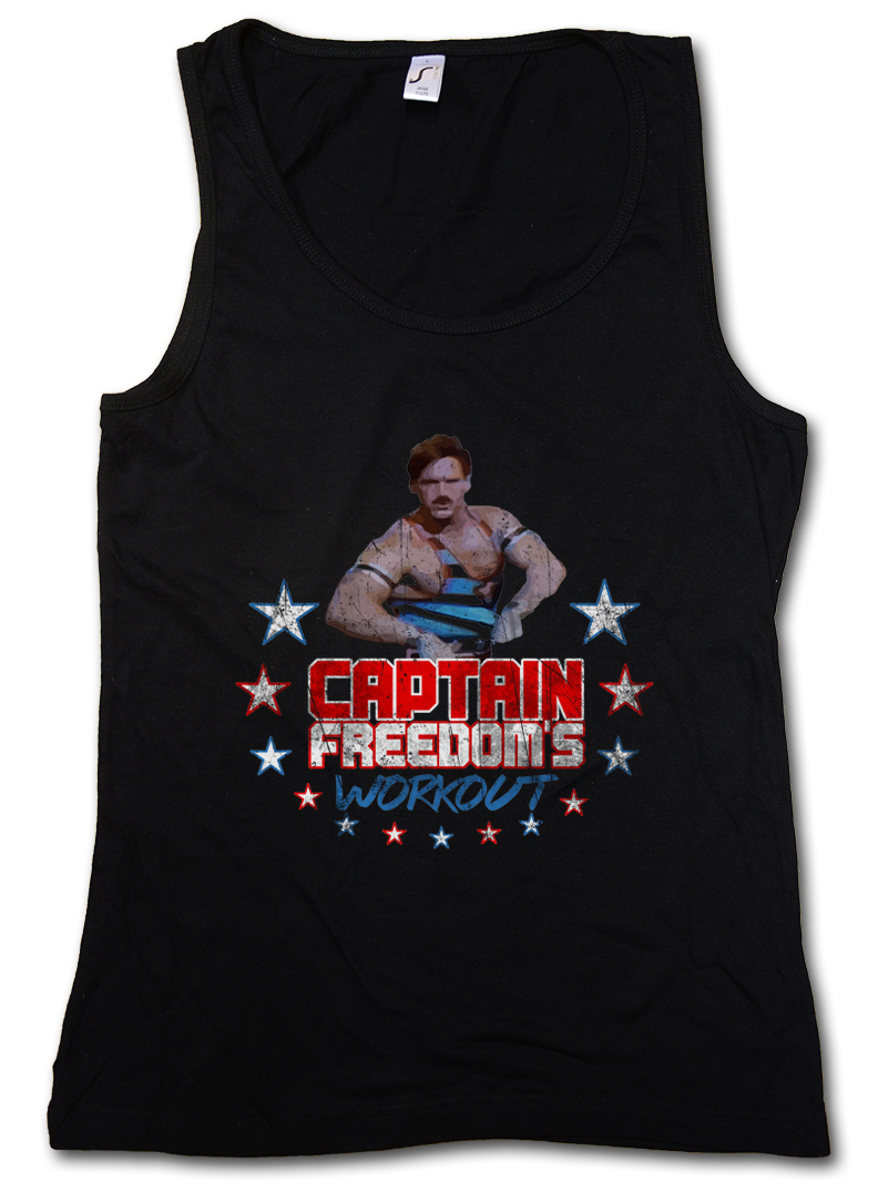CAPTAIN FREEDOM'S WORKOUT WOMAN TANK TOP Running Fitness Gym Man Commercial
