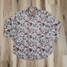 Robert Graham White Paisley Button Shirt Long Sleeve Men M Flip Cuff Colorful