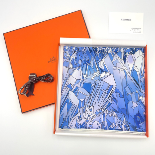 Auth Hermes Carré 90 La Vallee de Cristal Silk Scarf W/Box BA040057