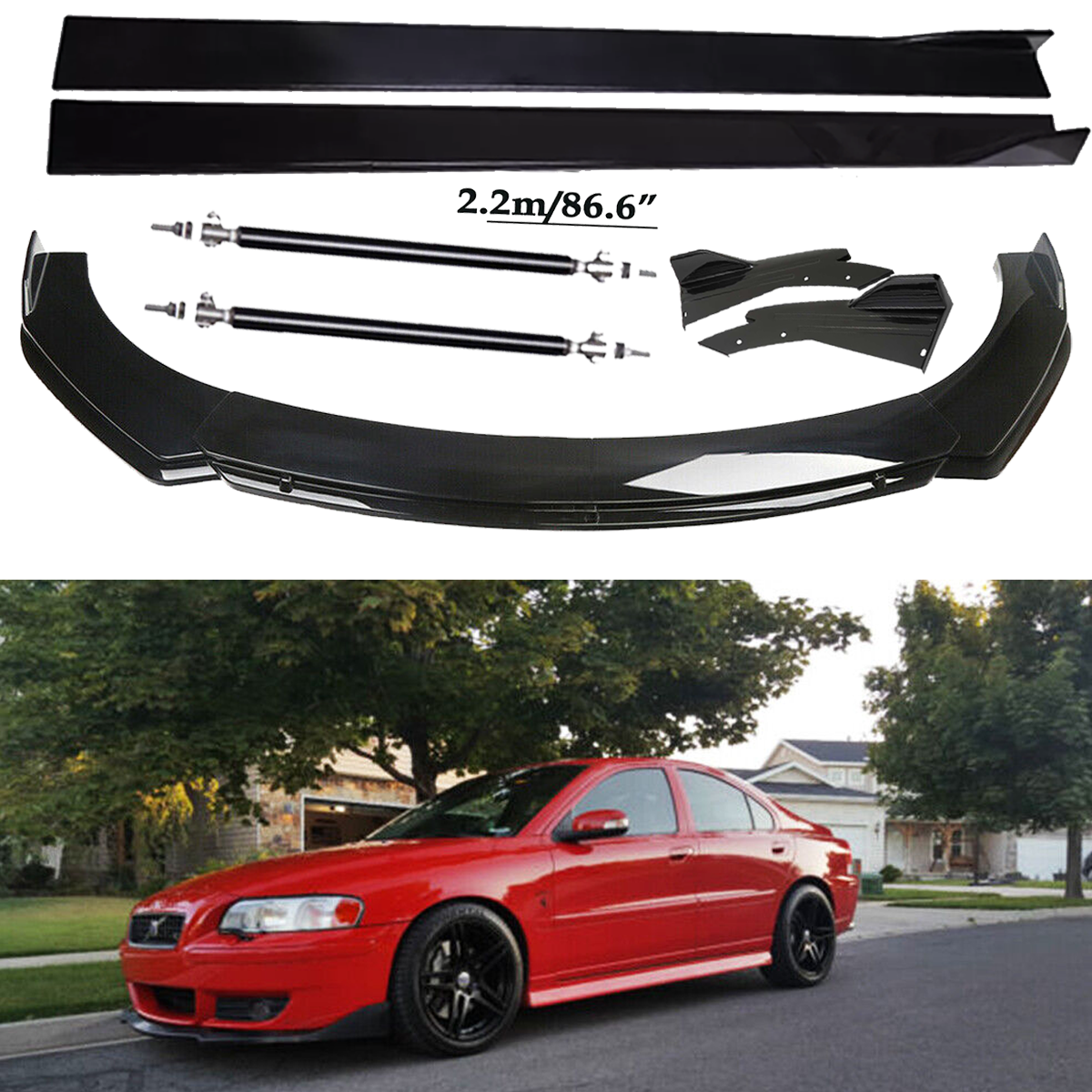 Front Bumper Lip Spoiler Diffuser Splitter Rear Side Skirt For Volvo S40 S60 S70