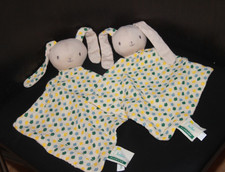 doudou plat lapin fleurs bleu vert jaune KLORANE tissu lange lot de  2  com NEUF