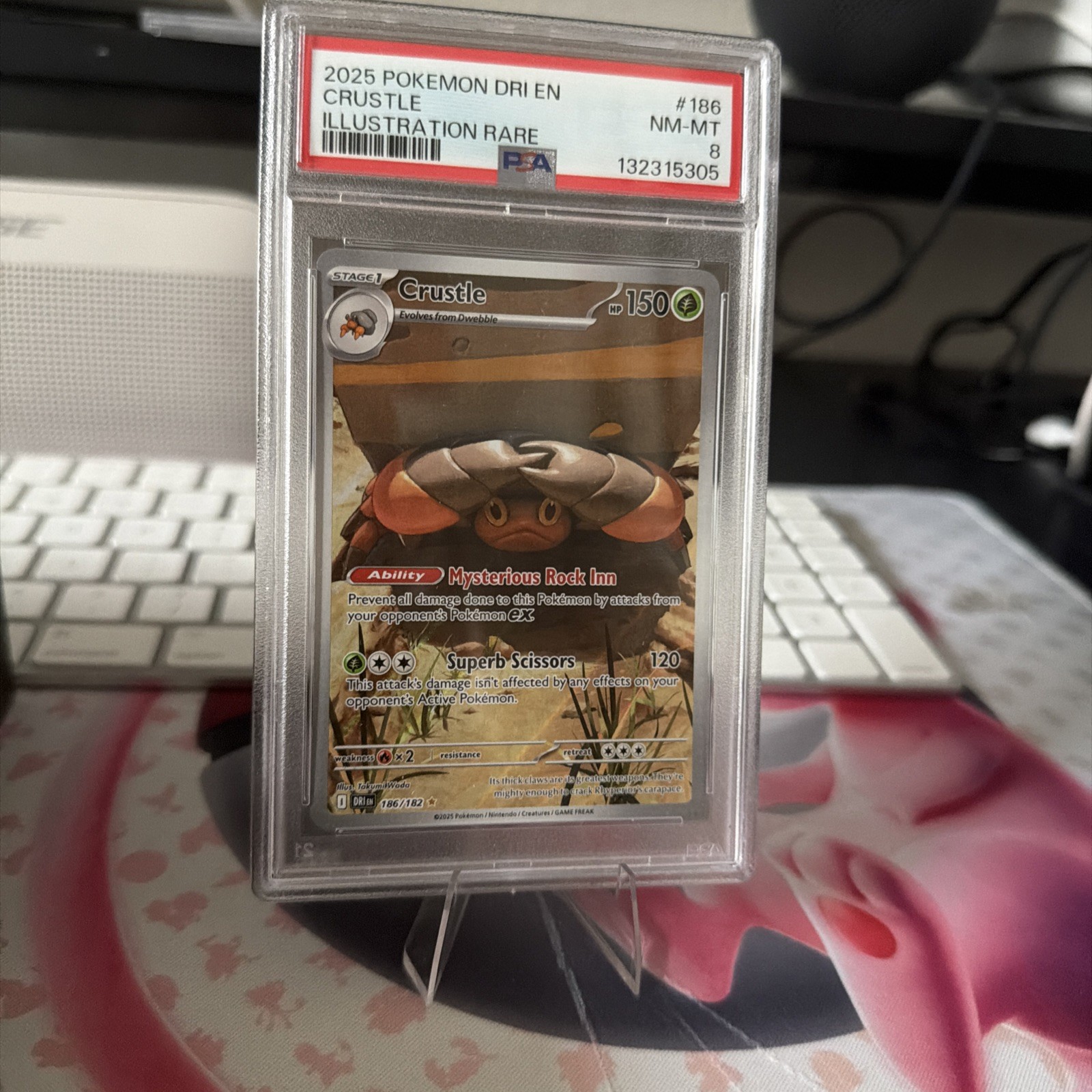 Pokemon 2025 Destined Rivals Crustle Full Illustration Rare Card 186/182 PSA 8