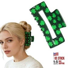 St.Patrick's Day Hair Claw Clips Green Lucky Clover Square Hair Clip Style A
