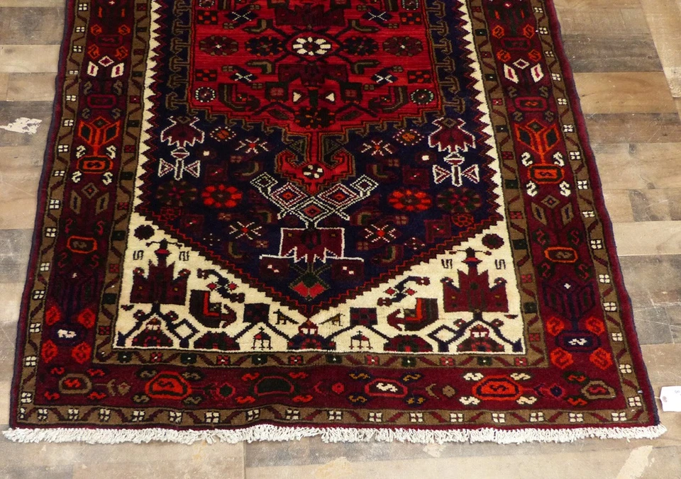 4'4"x7' Unique Handmade wool Authentic Antique Vintage Hamedan Oriental area rug - Image 3 of 4
