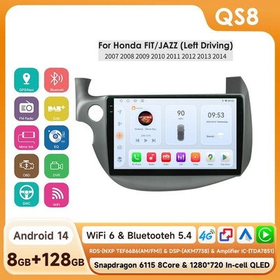 8+128G Android 14 Carplay Car Stereo Radio GPS Navi For Honda Fit Jazz 2007-2013