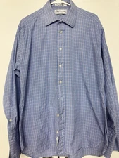 Burberry Vintage Woven Mens Long Sleeve Striped Dress Shirt Blue 16/33