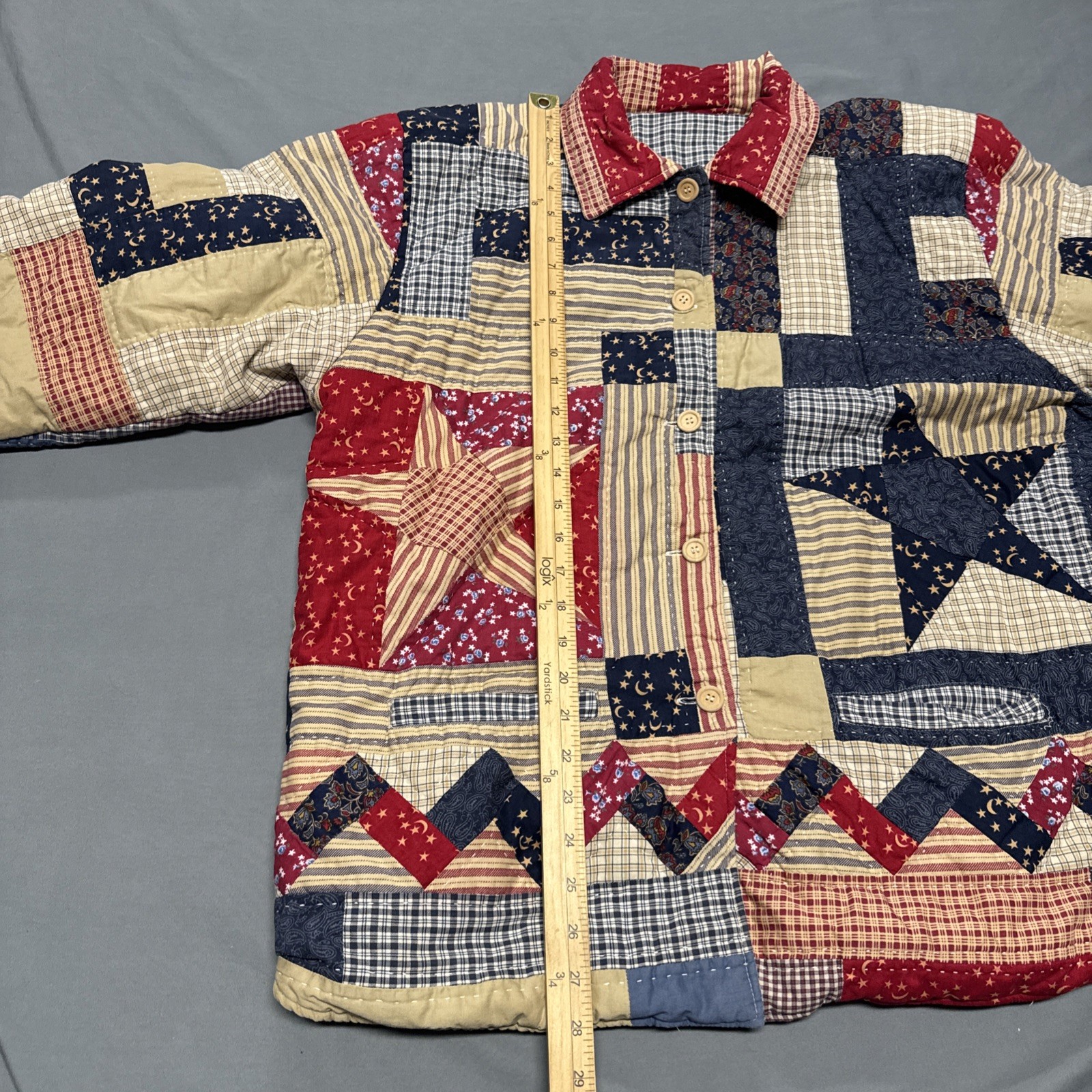 Vintage Patchwork Quilted Mixed Pattern Stars Str… - image 5