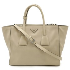Prada Leather Triangle Logo Handbag Women Beige One Size