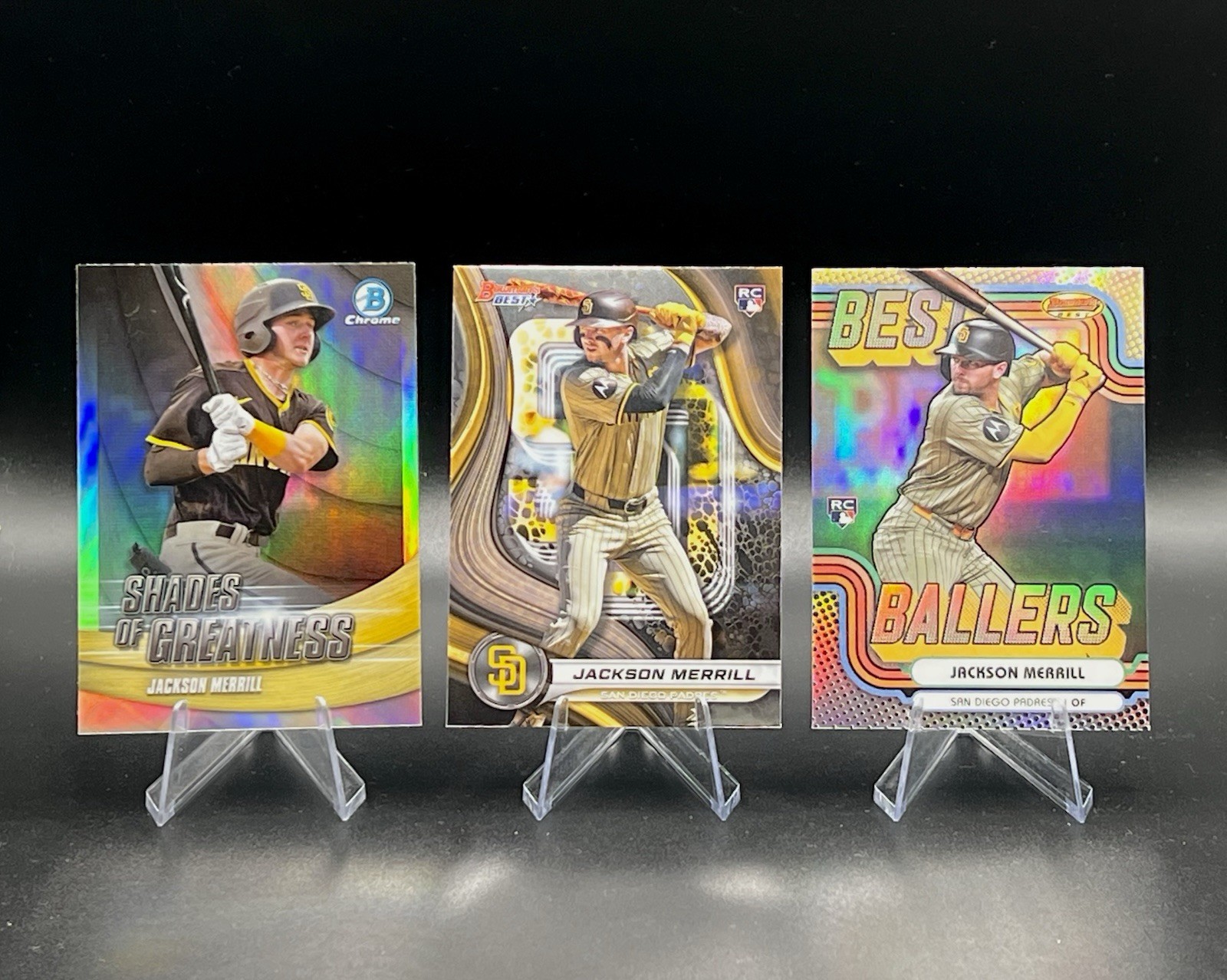 Jackson Merrill 3 Card Lot 2024 Bowman's Best RC Best Ballers 2022 Chrome