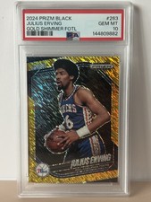 Julius Erving /10 - 2024-25 Panini Prizm Black - #263 Gold Shimmer FOTL (PSA 10)