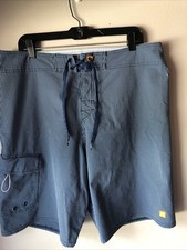 Quiksilver Board Shorts SZ 36 Blue Swim Trunks Seersucker Nylon Stretch Stripe