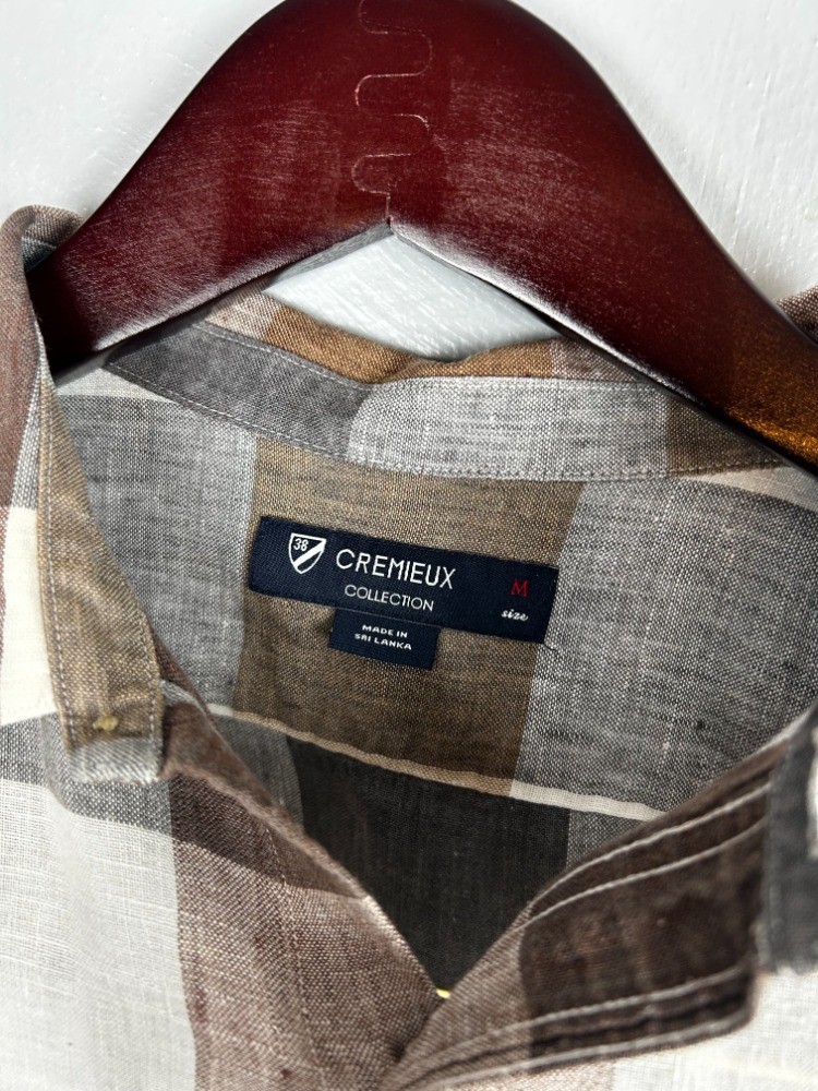 Pril Items Cremieux Men's Plaid Short Sleeve Button Down Linen Shirt Brown Gray ...