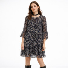 Ganni Shift Dress Women's Size 38 Blue Cream Floral Knee Length Sheer Overlay