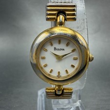 Bulova Watch Women 22mm White Dial Two Tone Round 98L69 New Battery Vintage