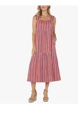 New Women's Liverpool Los Angles Stripe Midi Sundress Multi Sleeveless U15