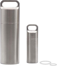 Waterproof Stainless Steel Pill Case Keychain, Durable Small Pill Box Bottle Hol
