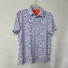 Birdie Bound Golf Polo Mens Floral Print Short Sleeve Shirt Medium Orange Blue