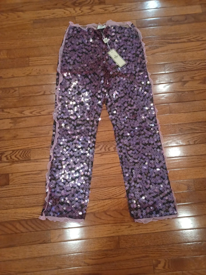 Pantalones mono vintage FENDI FF Zucca C/RI SEMBRADOS A MANO LENTEJUELAS ROSAS Euro 42 EE. UU. 8 NUEVOS CON ETIQUETAS