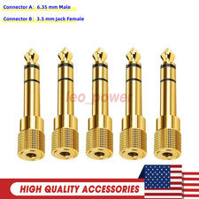 5 PC TRS Stereo Audio Headphone Adapter 6.35mm 1/4" Male to 3.5mm 1/8" Female