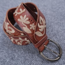 Fossil Leather Belt Womens Small Brown Floral Embroidered Boho Western ET00101