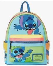 Loungefly Disney Outfits/Expressions Stitch Color Block Mini Backpack Wallet Set