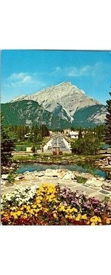 Banff Avenue Canada Postcard 1950s Plastichrome Scenic Cascade Mountains View