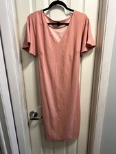 Shein Bodycon Dress Stretch Knit Pink 2XL V-neck Tie back Flutter Sleeve