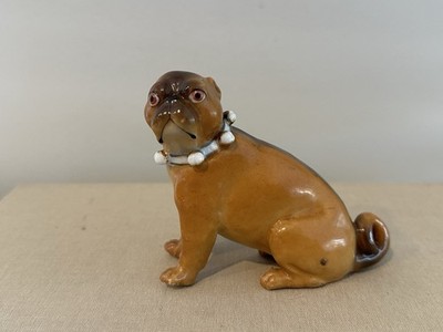 Antique Dresden Style Pug Dog Porcelain Figurine
