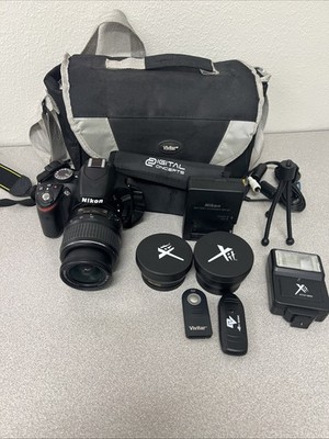 Nikon D3200 DSLR Camera + Digital Concepts Lens + Vivitar Bag,Charger, - Cracked