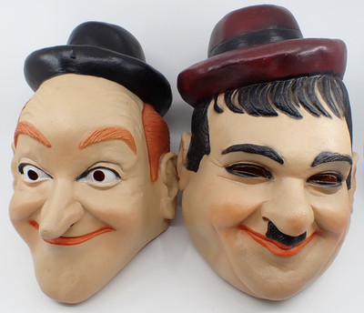 1985 Cesar Laurel & Hardy Latex Masks Pair Vintage Larry Harmon's Comedy Icons