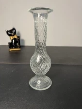 E.O. Brody 1960s Clear Cut Glass Diamond Lattice Flower Bud Vase C-920, 2.5x7.5”