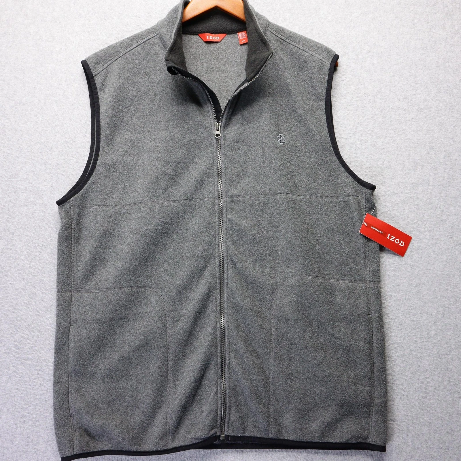 Izod Vest Mens L Gray Polar Fleece Performance Full Zip Sleeveless Warm Golf Dad