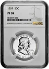 1957 50C Proof Silver Franklin Half Dollar NGC Graded PF 68 in New Holder White