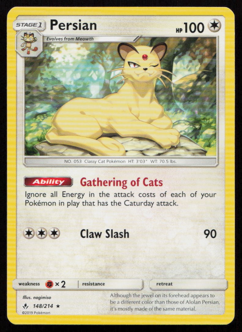 Persian 148/214 Rare Unbroken Bonds Pokemon Moderately Played