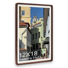 12x18 Frame, Solid Walnut Wood Poster Frame with Mat for 11x17 or 12x18 witho...