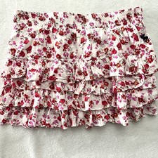 Abercrombie Fitch Y2K Large L Micro Mini Skirt Floral Tiered Ruffle Fairy
