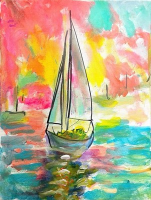 12x16  Inner Harbor   Futurism Impressionism Original Colorful Unique Art