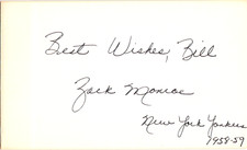 Zach Monroe Signed 3x5 58-59 New York Yankees 1958 World Series Champion