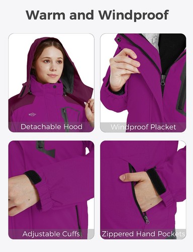 Wantdo Kid Girl Winter 3 in 1 Jacket Waterproof Fleece-Lined Puffer Jacket Coat - Picture 22 of 30