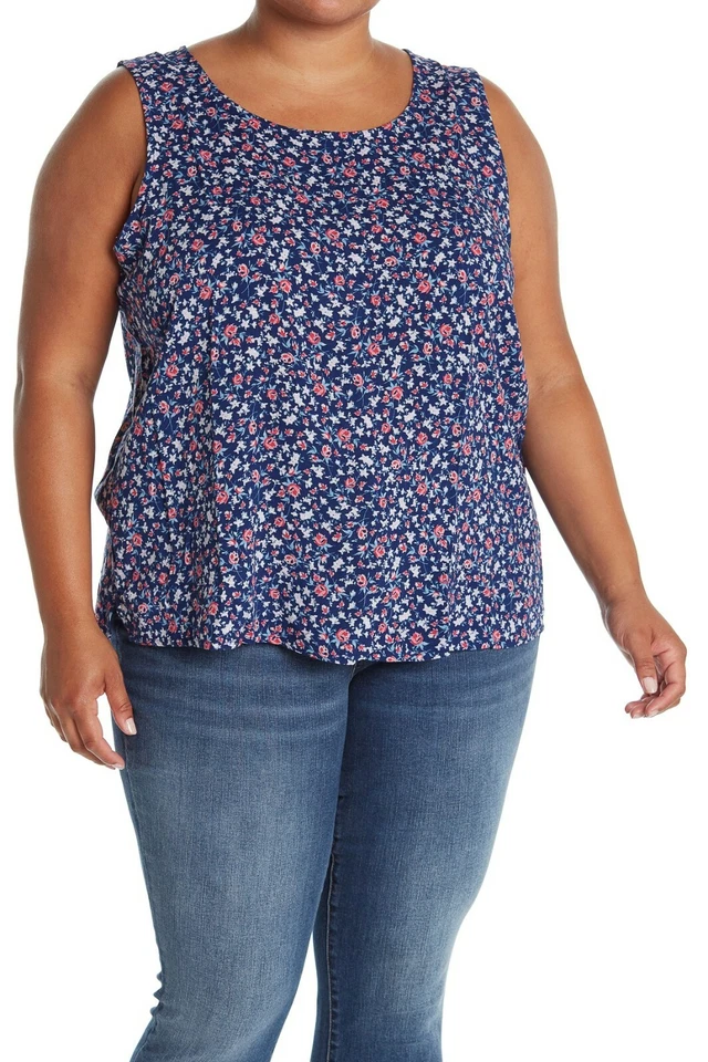 Caslon кнопка назад вязаный Майка размер 2 X 4 X темно-синий красный Ditsy цветочный новый с Ярлыками $49 - Изображение 2 из 4