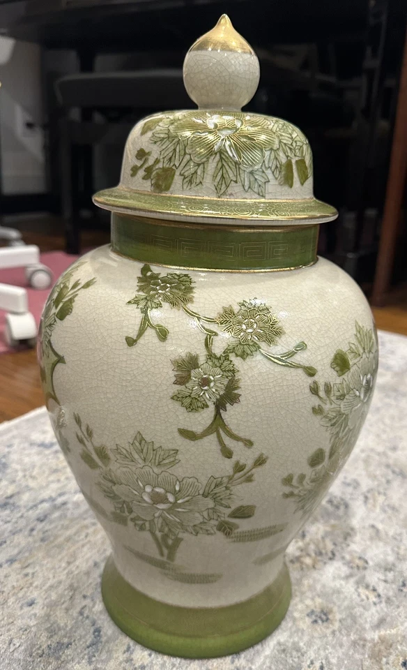 Vintage Japanese Satsuma Peacock Gold Gilded Ginger Jar / Vase, 16” Height - Image 2 of 4