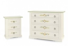 COMO' CASSETTONE + 2 COMODINO MOD. TOSCANO IN LEGNO, BIANCO DECORATO A MANO